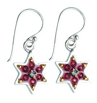 Enamel and Silver Red Rose Star of David Earrings